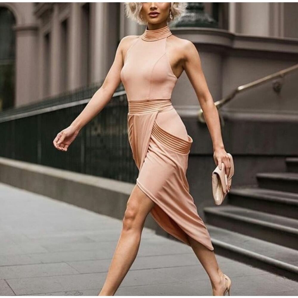 Zhivago Miracle Halter Midi Dress Pink Satin US 8 NWT Cocktail Evening